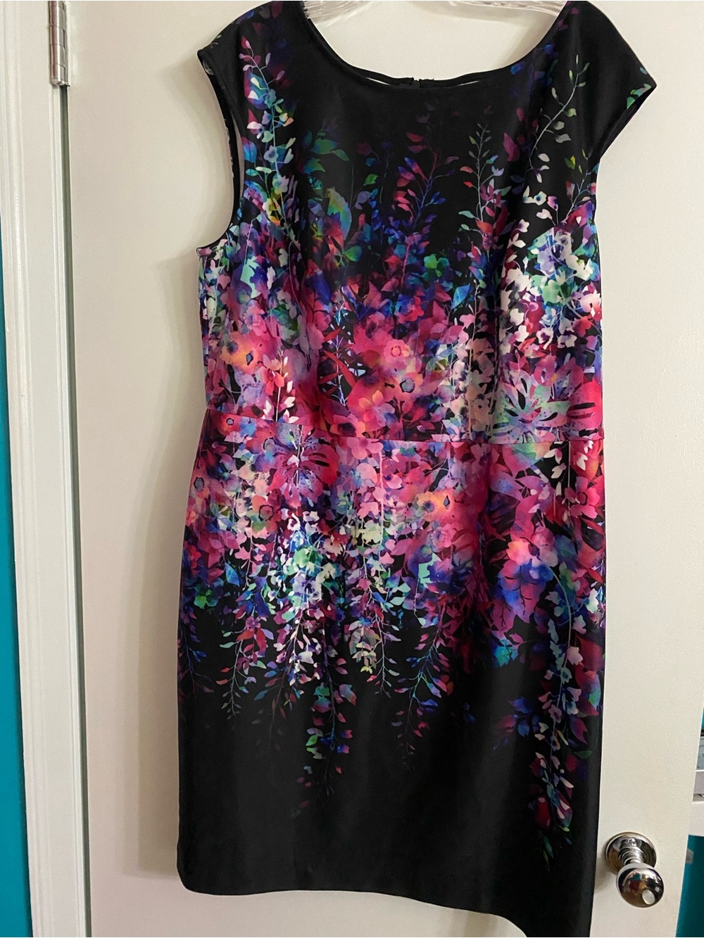 Julia Jordan Black Floral Midi Dress with Pink & Purple Accents